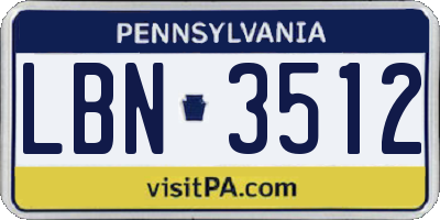 PA license plate LBN3512