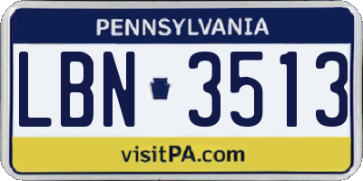 PA license plate LBN3513