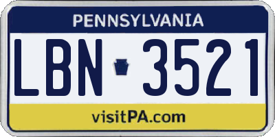 PA license plate LBN3521
