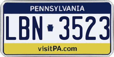 PA license plate LBN3523