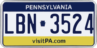 PA license plate LBN3524