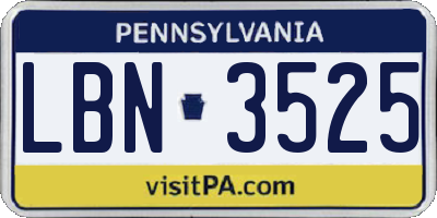 PA license plate LBN3525