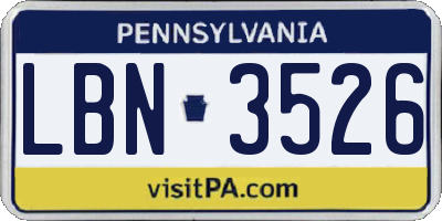 PA license plate LBN3526