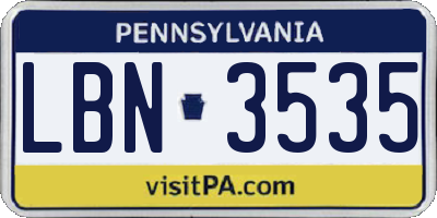 PA license plate LBN3535