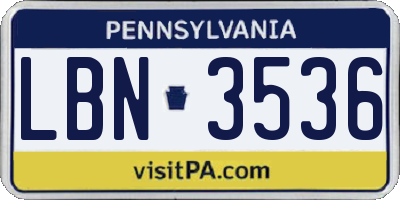 PA license plate LBN3536