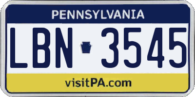 PA license plate LBN3545