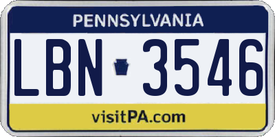 PA license plate LBN3546