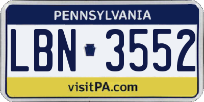 PA license plate LBN3552