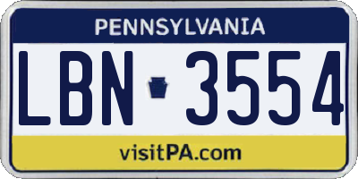 PA license plate LBN3554