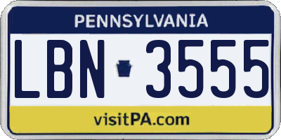 PA license plate LBN3555