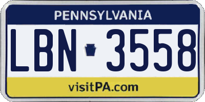 PA license plate LBN3558