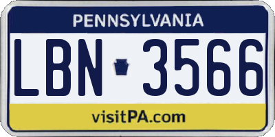 PA license plate LBN3566