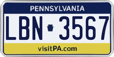 PA license plate LBN3567