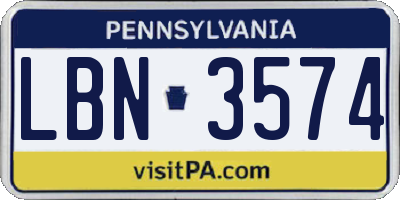 PA license plate LBN3574