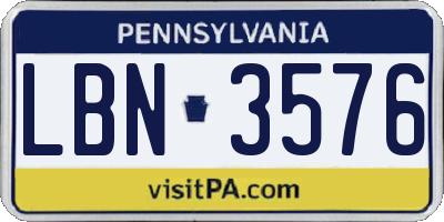 PA license plate LBN3576