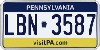 PA license plate LBN3587