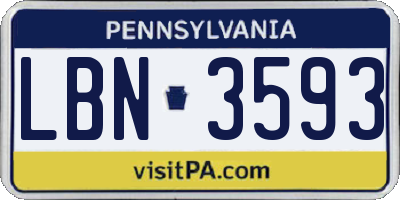 PA license plate LBN3593