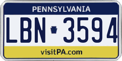 PA license plate LBN3594