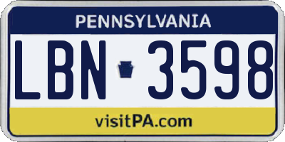 PA license plate LBN3598