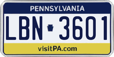 PA license plate LBN3601