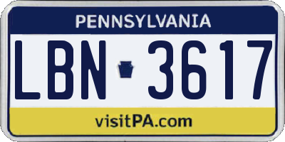 PA license plate LBN3617