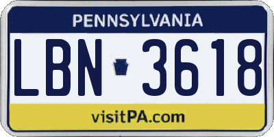 PA license plate LBN3618