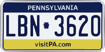 PA license plate LBN3620