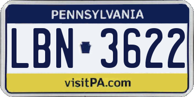 PA license plate LBN3622