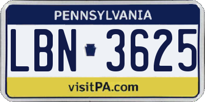 PA license plate LBN3625