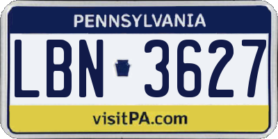 PA license plate LBN3627