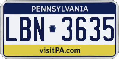 PA license plate LBN3635