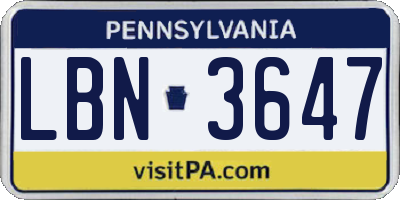 PA license plate LBN3647