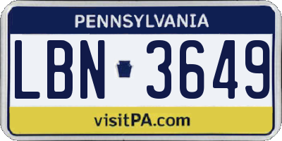 PA license plate LBN3649