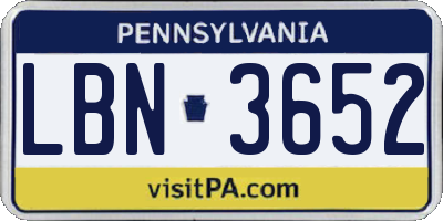 PA license plate LBN3652
