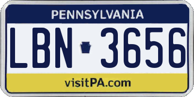 PA license plate LBN3656
