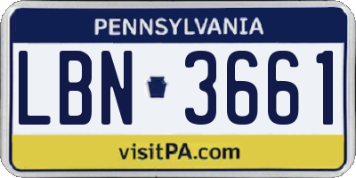 PA license plate LBN3661