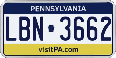PA license plate LBN3662