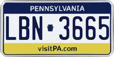PA license plate LBN3665