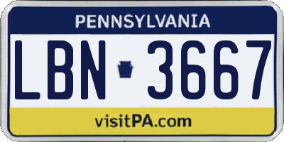 PA license plate LBN3667