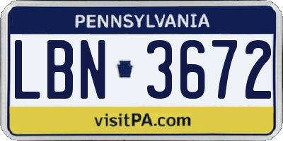 PA license plate LBN3672