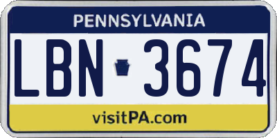 PA license plate LBN3674