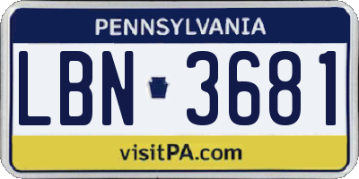 PA license plate LBN3681