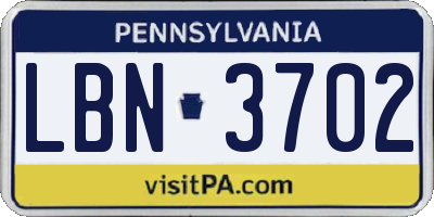 PA license plate LBN3702