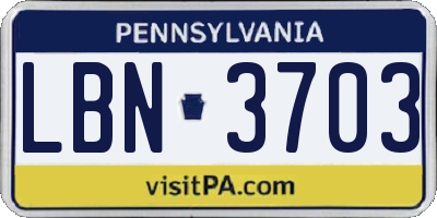 PA license plate LBN3703