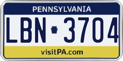 PA license plate LBN3704