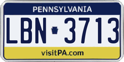PA license plate LBN3713