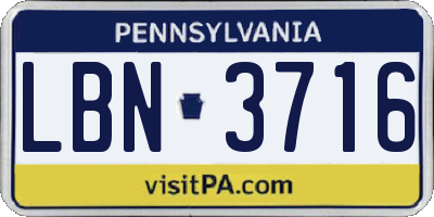 PA license plate LBN3716
