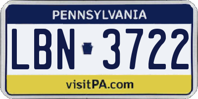PA license plate LBN3722