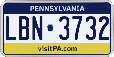 PA license plate LBN3732
