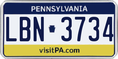 PA license plate LBN3734